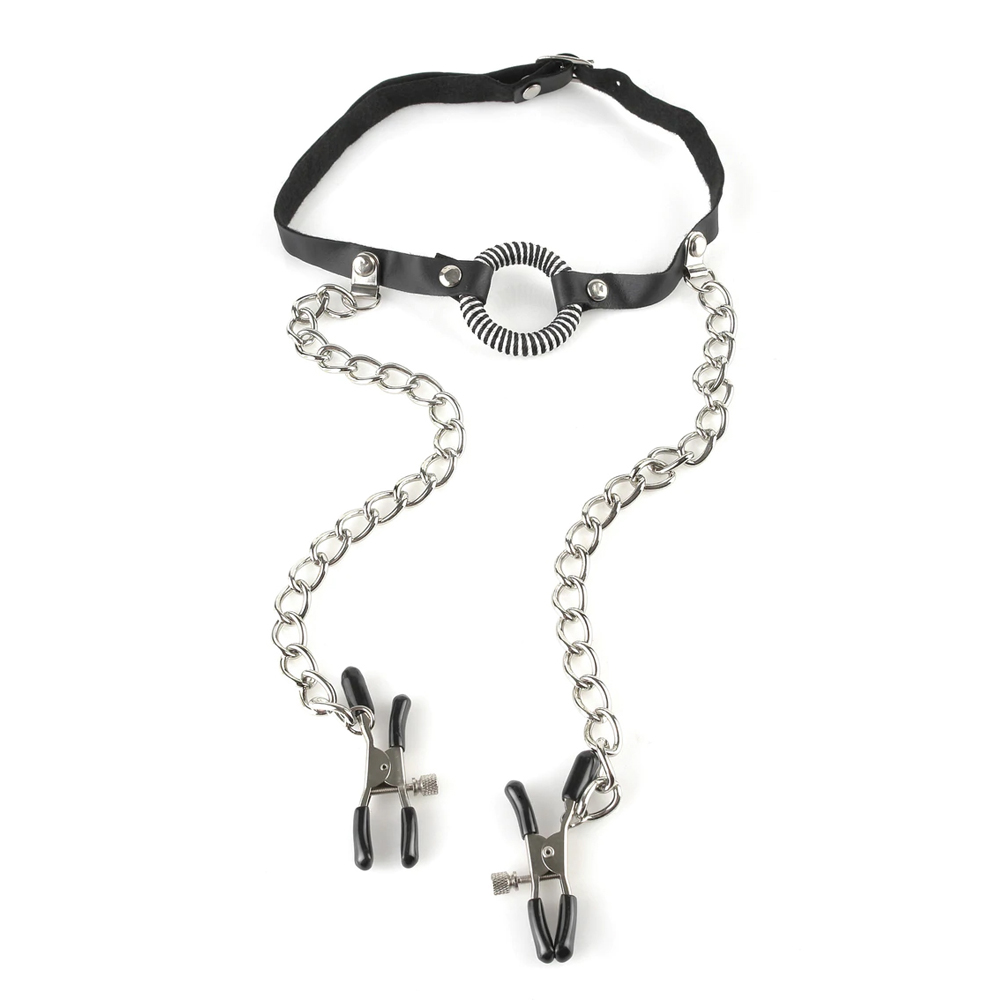 Fetish Fantasy Series O-Ring Gag Nipple Clamps Black - Image 2
