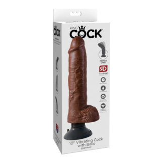 King Cock 10" Vibrating Cock With Balls Brown