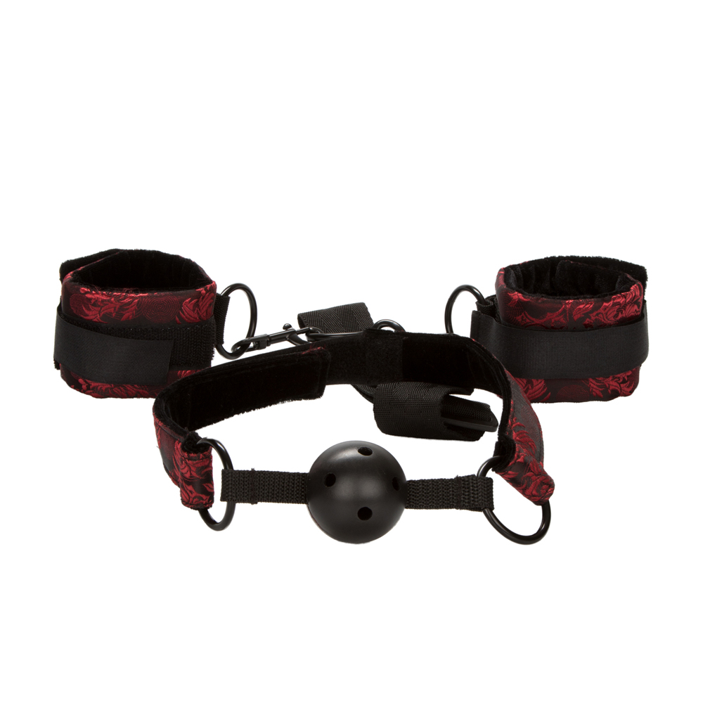 Scandal Breathable Ball Gag With Cuffs Red - Image 2