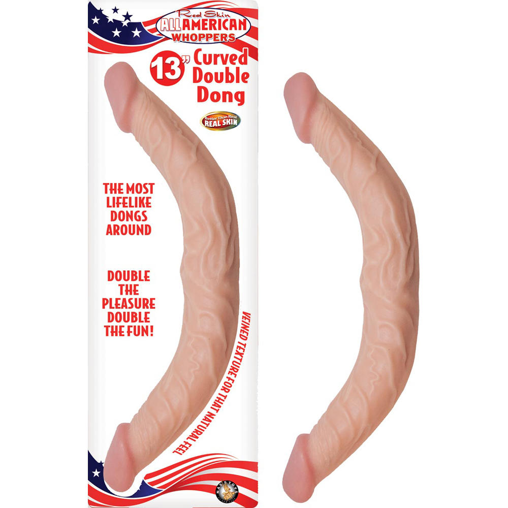 All American Whoppers 13" Curved Double Dong Flesh