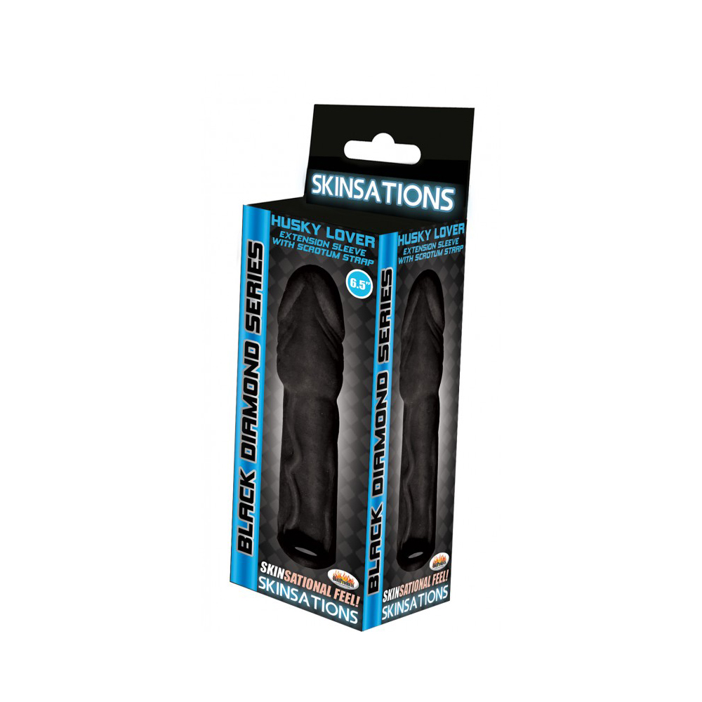 Skinsations Black Diamond Series Husky Lover Extension Sleeve With Scrotum Strap 6.5"